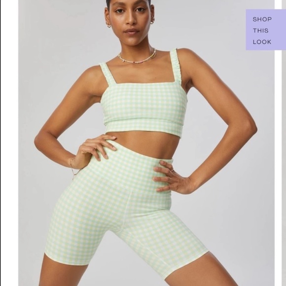 NWT Bandier x Sincerely Jules The Bryn 7" Biker Lifestyle Short Green Gingham - Picture 2 of 14